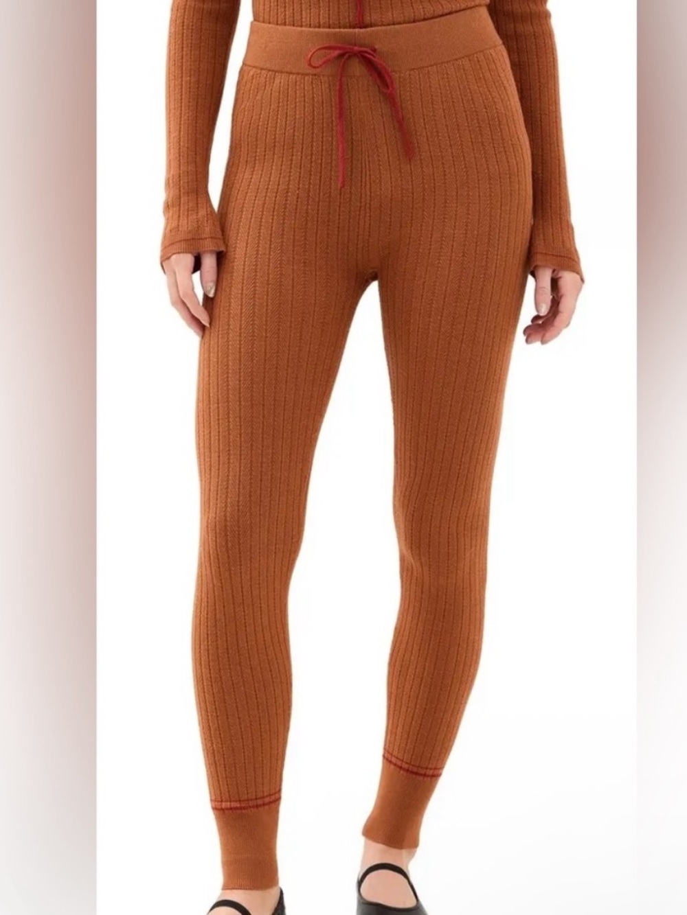 Varley Ribbed Knit Leggings/ Joggers Brown with Cozy New Medium Athleisure